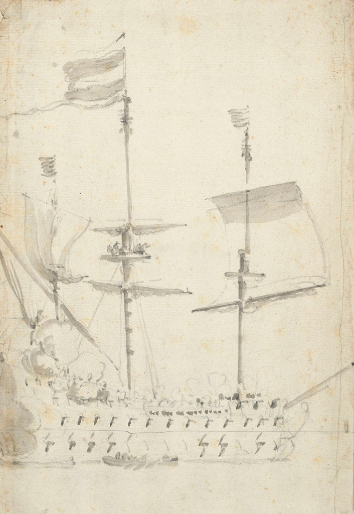 Detail of A Dutch flagship under easy sail by Willem van de Velde the Elder