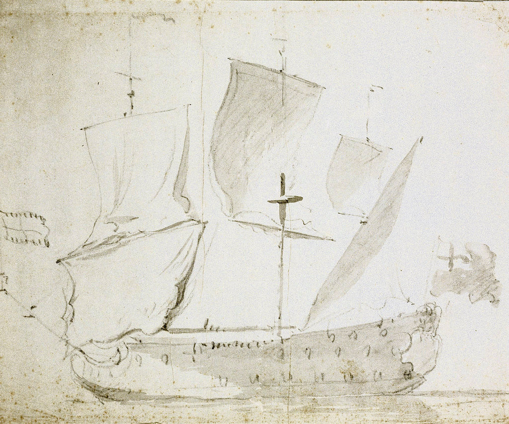 Detail of A Guinea merchant ship drying sails by Willem Van de Velde the Younger
