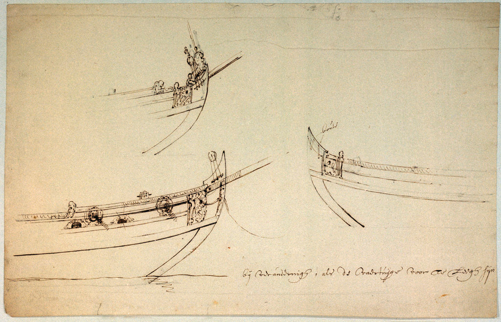 Detail of Sketch designs for the fore part of a yacht to be built for the van de Veldes by Willem Van de Velde the Younger