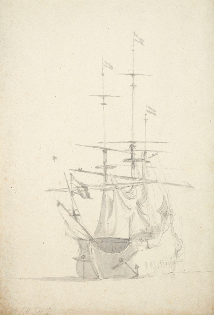 Detail of A Dutch ship bending sails by Willem Van de Velde the Younger