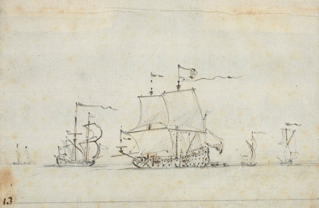 Detail of A flagship close-hauled on the starboard tack by Willem Van de Velde the Younger