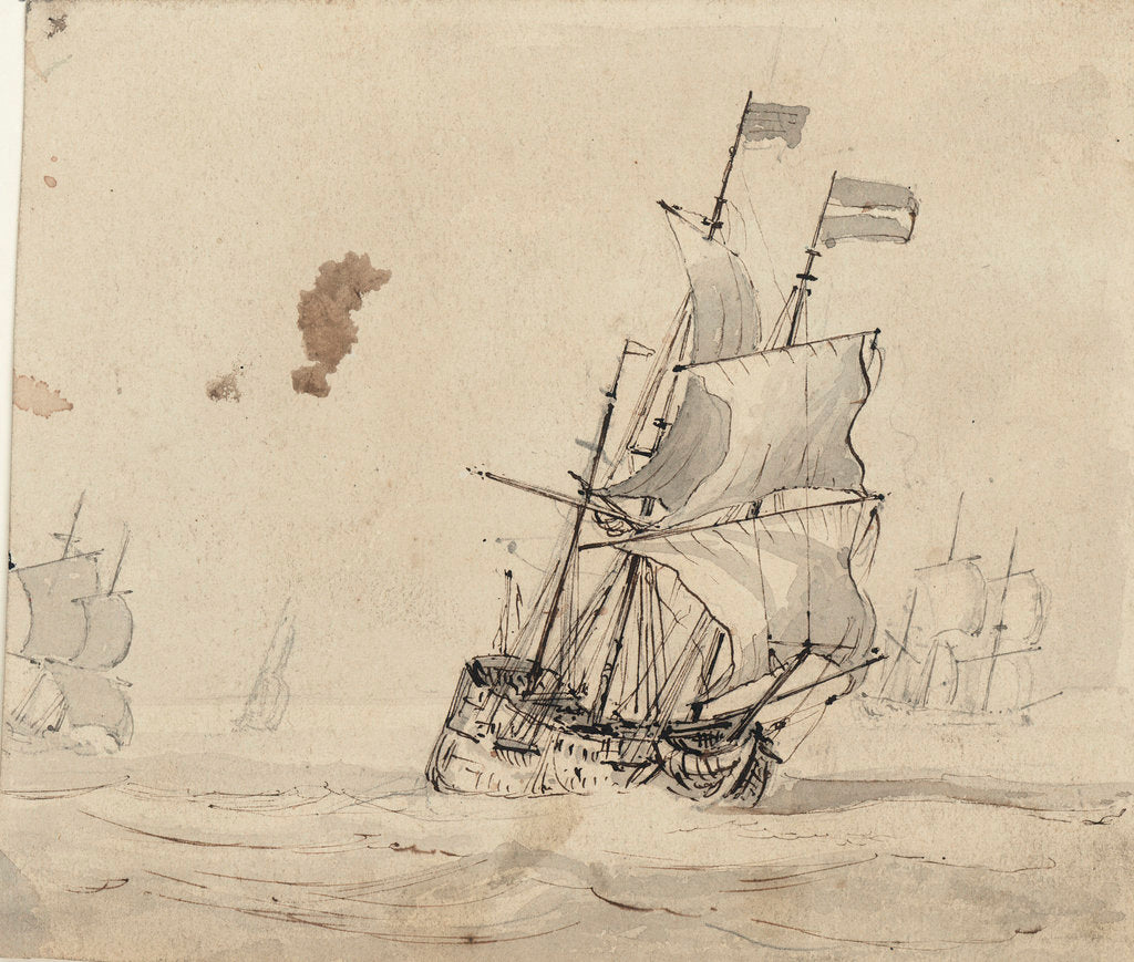 Detail of A Dutch flagship with the wind on the quarter by Willem Van de Velde the Younger