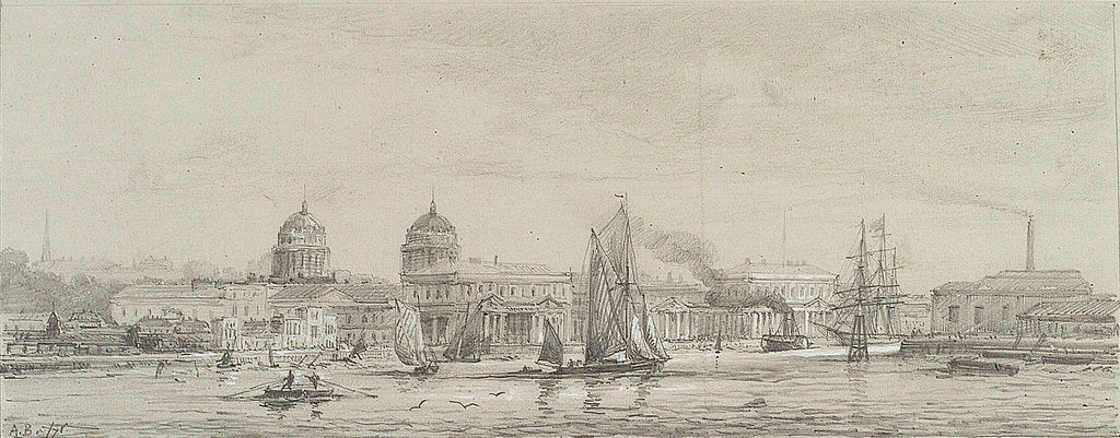 Detail of Greenwich Hospital from Blackwall reach, May 1871 by Auguste Ballin