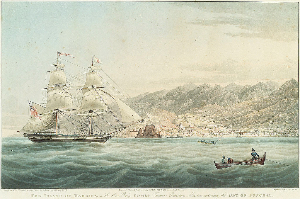 Detail of The Island of Madeira with the Brig Comet Thomas Ormston Master entering the Bay of Funchal by William John Huggins
