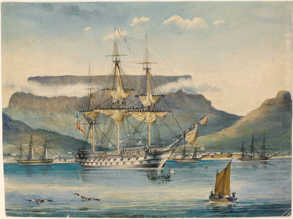 Detail of HMS 'Jupiter' (1813) at Table Bay, as a troop ship by J.F. W.