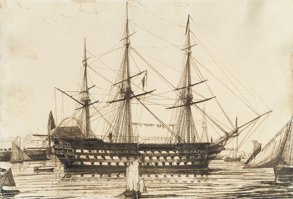Detail of HMS 'Howe' off Sheerness Dockyard, 1836 by Francis Byron