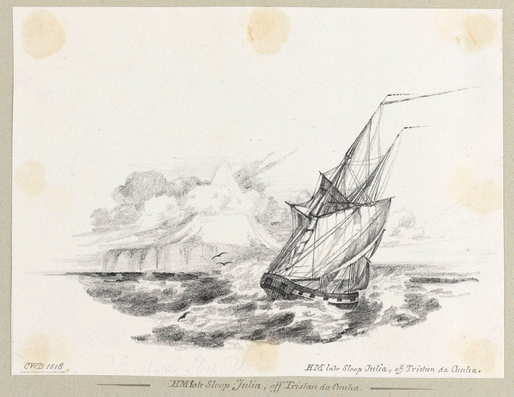 Detail of HM late sloop 'Julian' off Tristan da Cunha by C. W. Browne