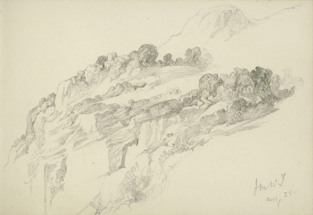 Detail of Study of mountainous wooded landscape (on reverse and inverted) by John Brett