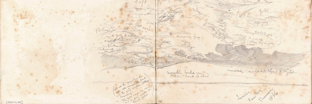 Detail of Rough sketch of a sky with land below by John Brett
