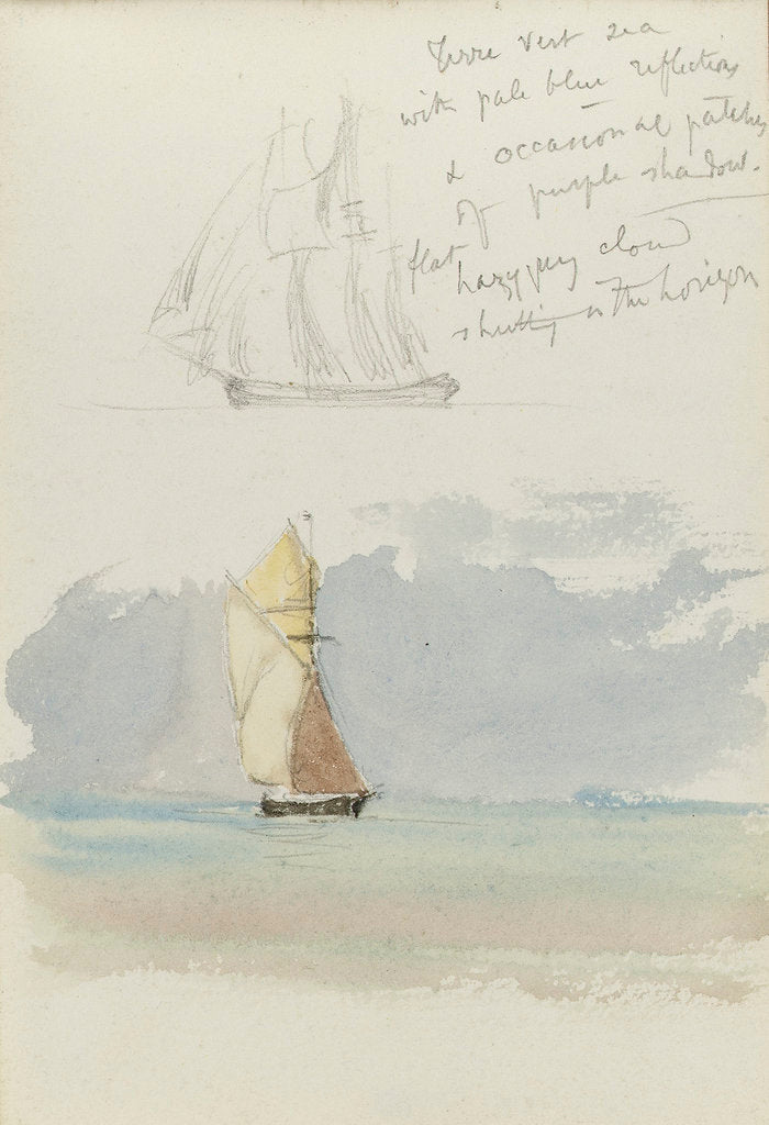 Detail of Two sketches of a sailing vessel at sea by John Brett