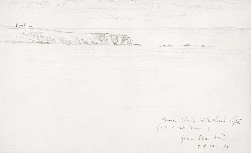 Detail of Sketch of a flat coastal view in Cornwall by John Brett