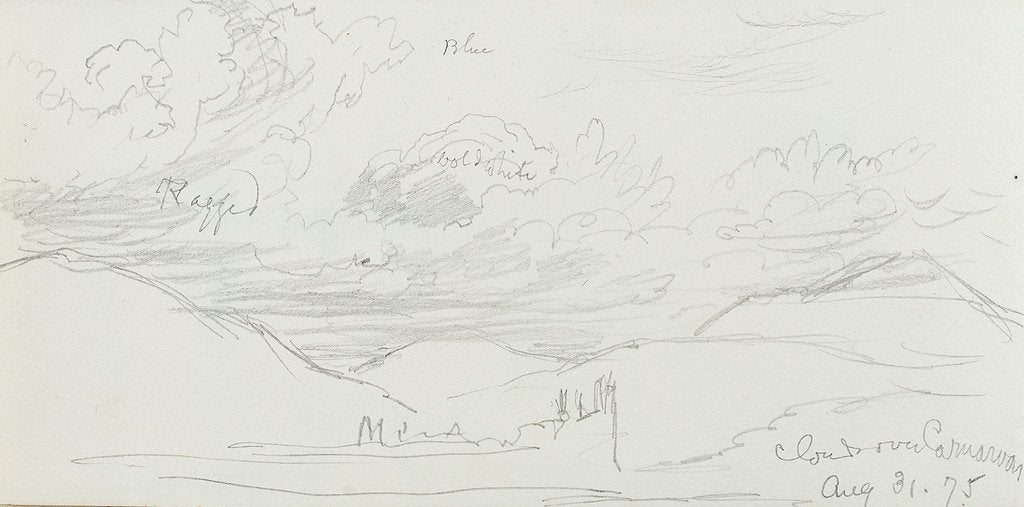 Detail of Sketch of clouds, with notes, inscribed 'Clouds over Canarvon' (on reverse) by John Brett