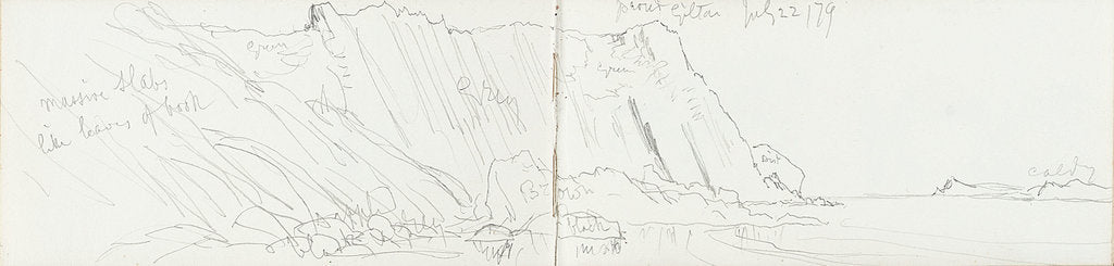 Detail of Sketch of a coastal view of Point Giltar by John Brett