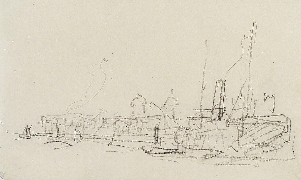 Detail of Shipping in the Thames at Greenwich (on reverse of sheet) by Nelson Dawson