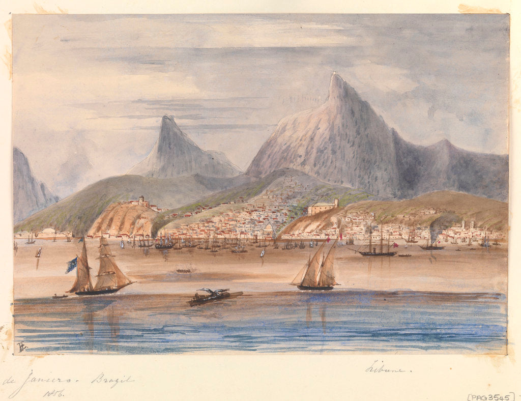 Detail of View of Rio de Janiero - Brazil 1856 showing HMS 'Tribune' at anchor by Harry Edmund Edgell