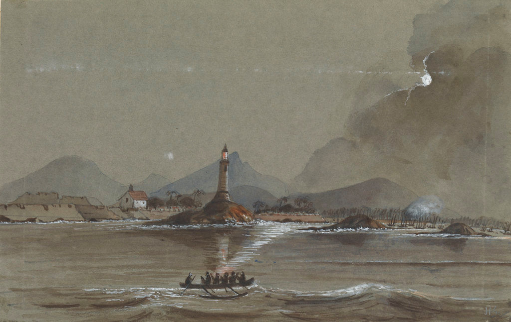 Detail of Moonlight scene of Lighthouse and Fort on Point de Galle Ceylon by Harry Edmund Edgell