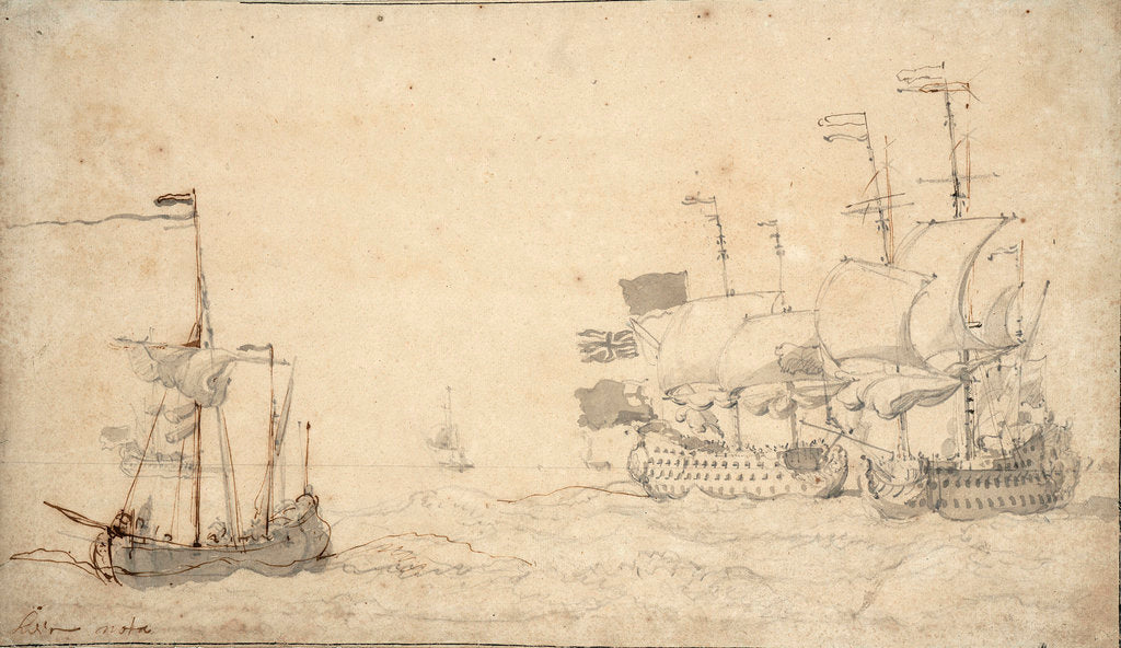 Detail of A ketch and two English ships in a breeze by Willem van de Velde the Elder