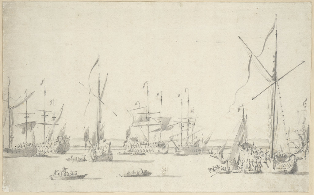 Detail of The Yachts and Ships at anchor near Sheerness by Willem van de Velde