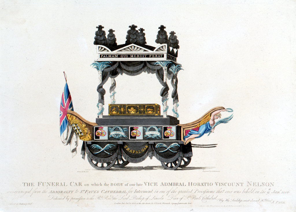 Detail of The Funeral Car on which the body of our late Vice Admiral Horatio Viscount Nelson was conveyed from the Admiralty to St Paul's Cathedral for Interment, in one of the greatet processions that ever was beheld, on the 9th Jany 1806 by Mcquin