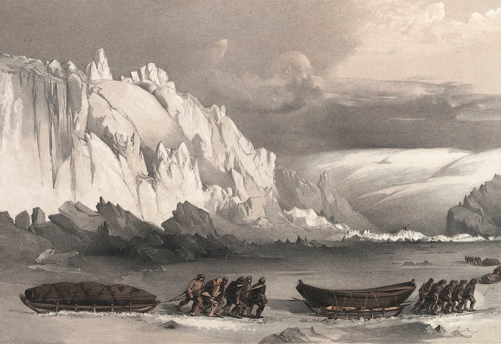 Detail of Division of sledges passing Cape Lady Franklin; extraordinary masses of ice pressed against the north shore of Bathurst Land by William Walter May