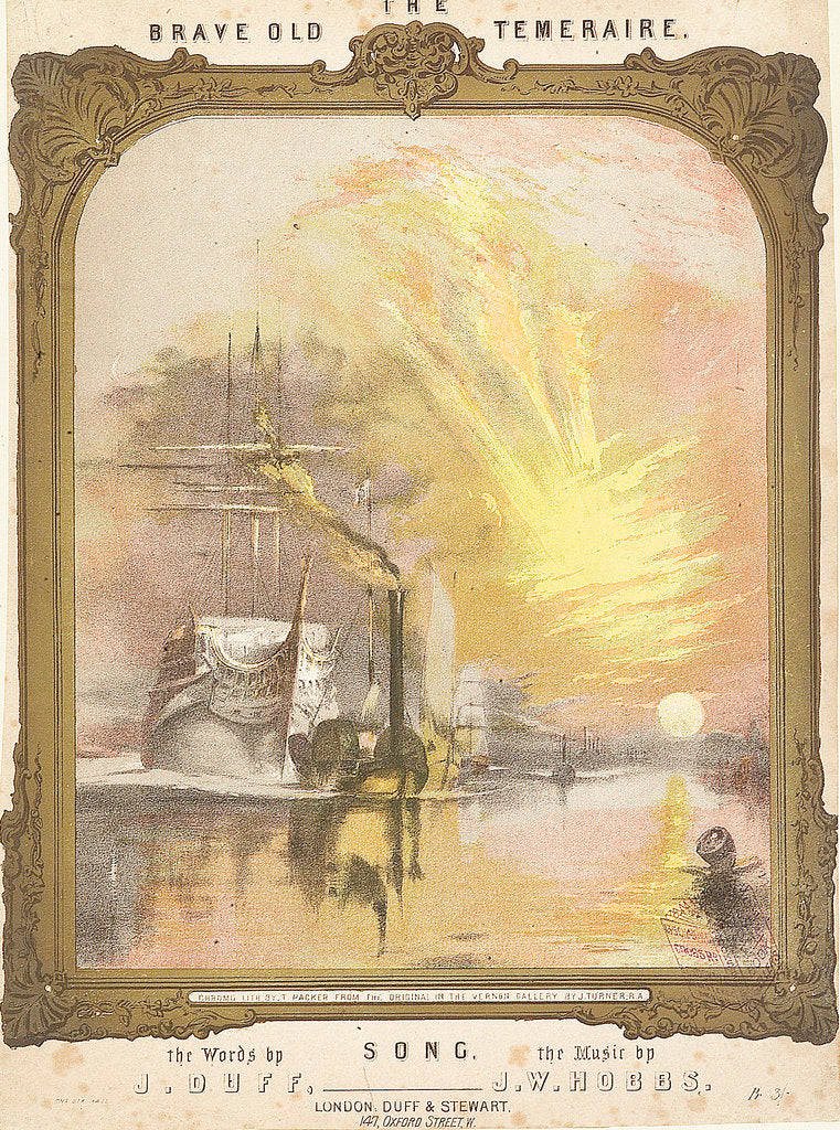 Detail of The Brave Old Temeraire song, the Words by J. Duff, the Music by J.W. Hobbs (cover for music piece) by Joseph Mallord William Turner