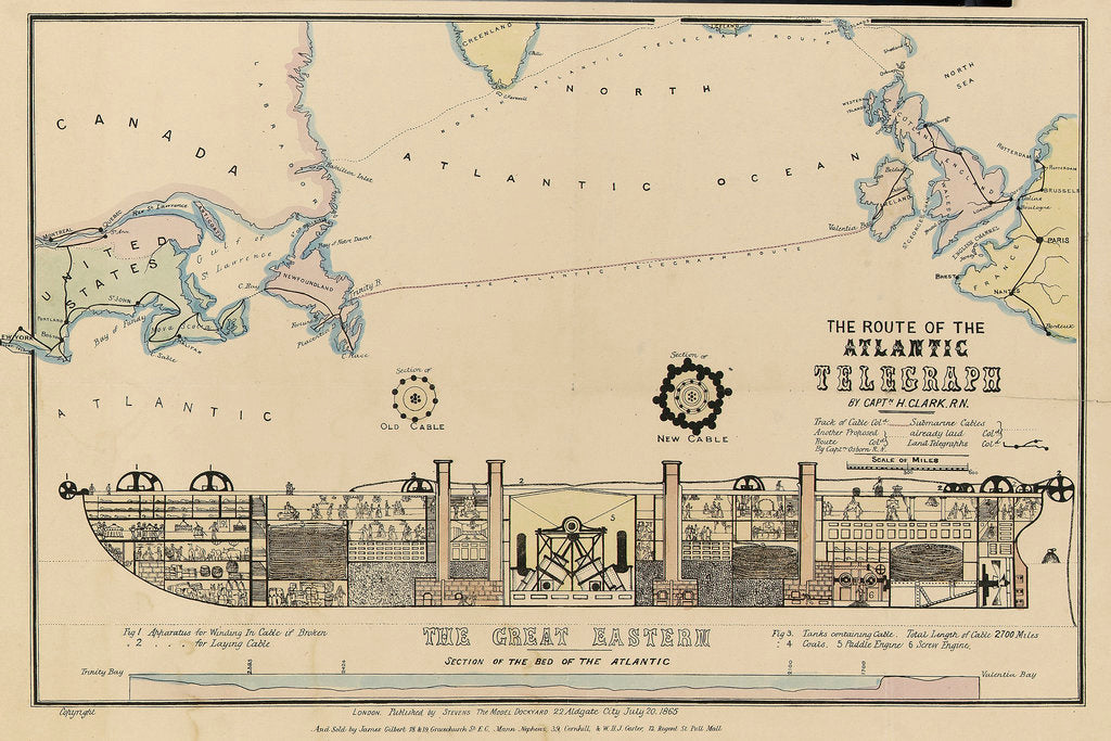 Detail of The route of the Atlantic Telegraph, The 'Great Eastern' Section of the bed of the Atlantic by H. Clark