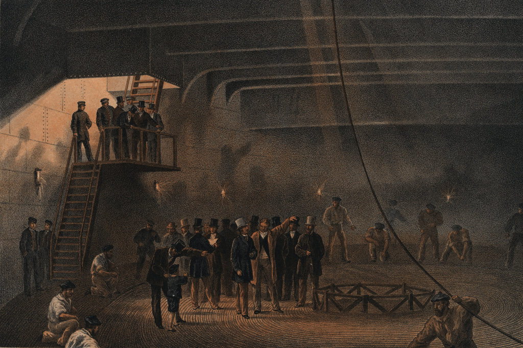 Detail of Coiling the cable in after tank on board the 'Great Eastern' at Sheerness - visit of HRH the Prince of Wales, 24 May 1865 by R. Dudley