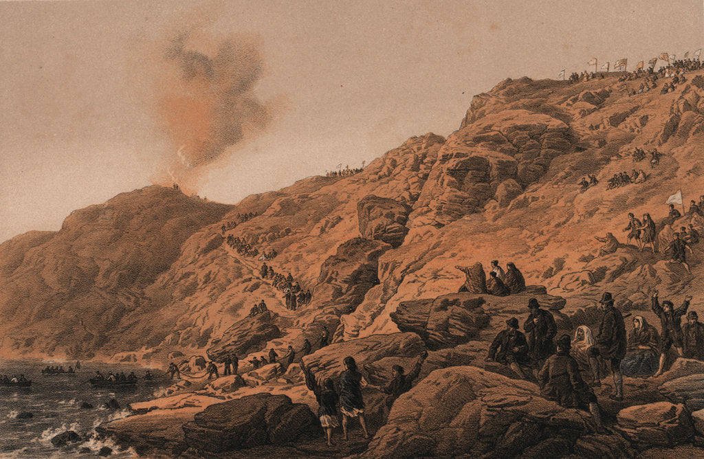 Detail of The cliffs Foilhummerum Bay, point of the landing of the shore end of cable, 22 July 1865 by R. Dudley
