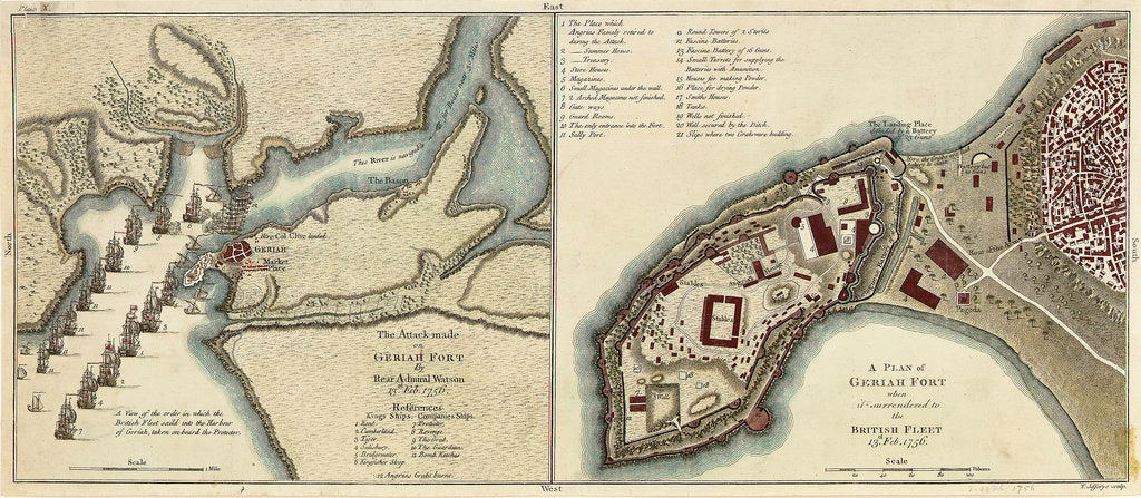 Detail of Plan of the attack made on Geriah Fort by Rear Admiral Watson, 13 February 1756 by T. Jefferys