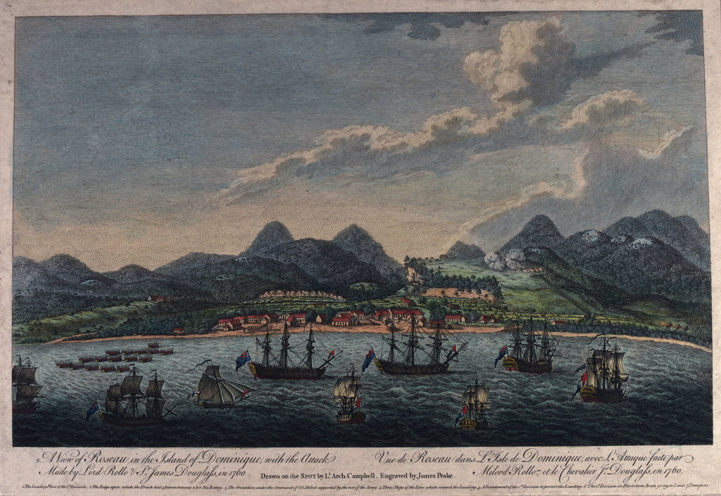 Detail of A view of Roseau in the island of Dominique, with the Attack Made by Lord Rollo & Sr James Douglass in 1760 by Archibald Campbell