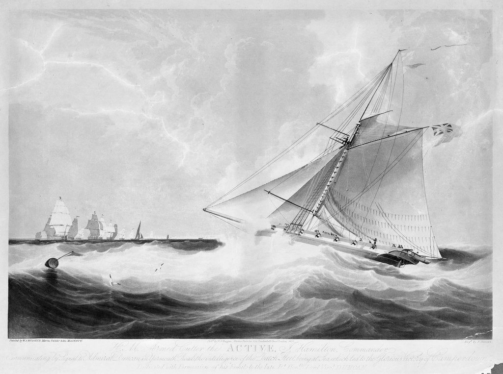 Detail of HM cutter 'Active' (1779) communicating with Admiral Duncan before the Battle of Camperdown, 11 October 1797 by Edward Duncan