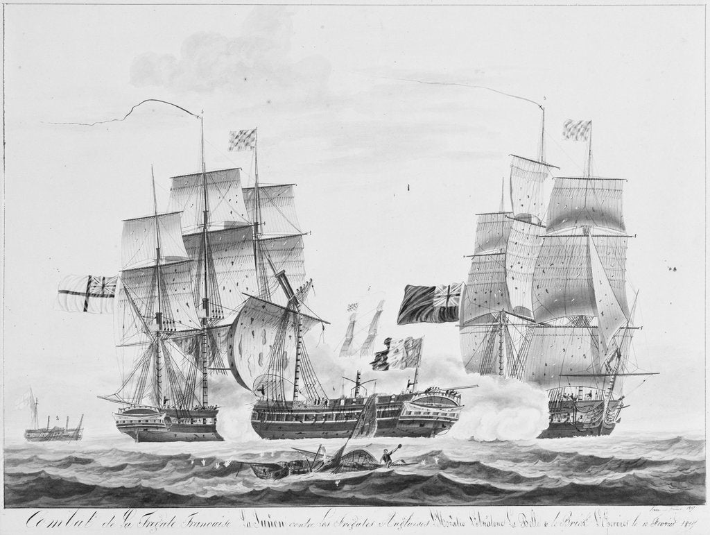 Detail of Capture of French frigate 'La Junon', 10 February 1817 by Pelley