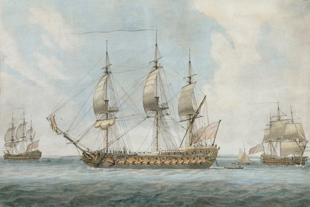 Detail of 74-gun ship in the Solent by Dominic Serres the Elder