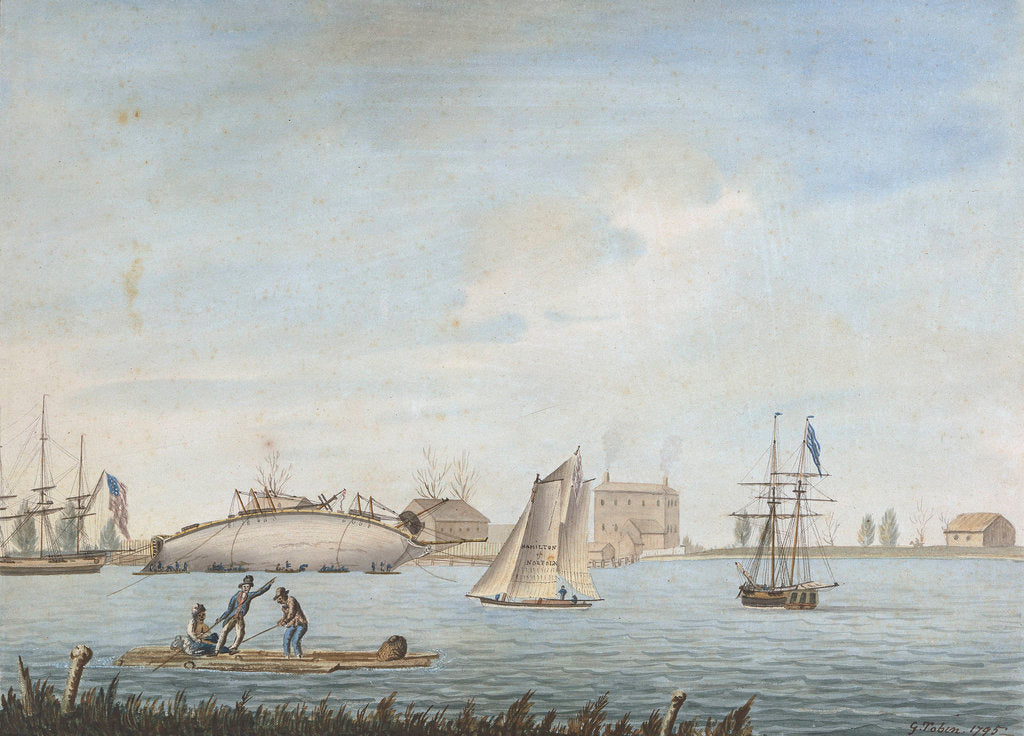 Detail of 'No 4. Thetis Feby 1795 - Repairing at Gosport in Virginia by George Tobin