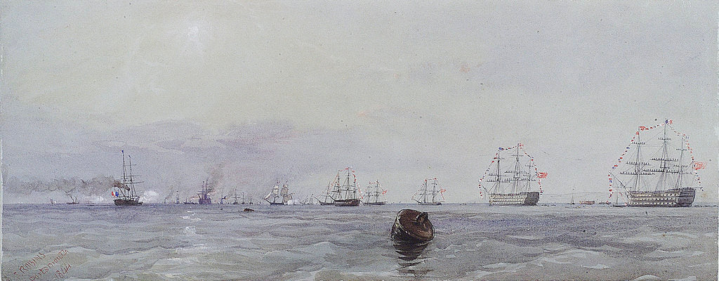 Detail of Louis Philippe's visit to Queen Victoria, October 1844. Passing the flag in Portsmouth Harbour by Thomas Sewell Robins