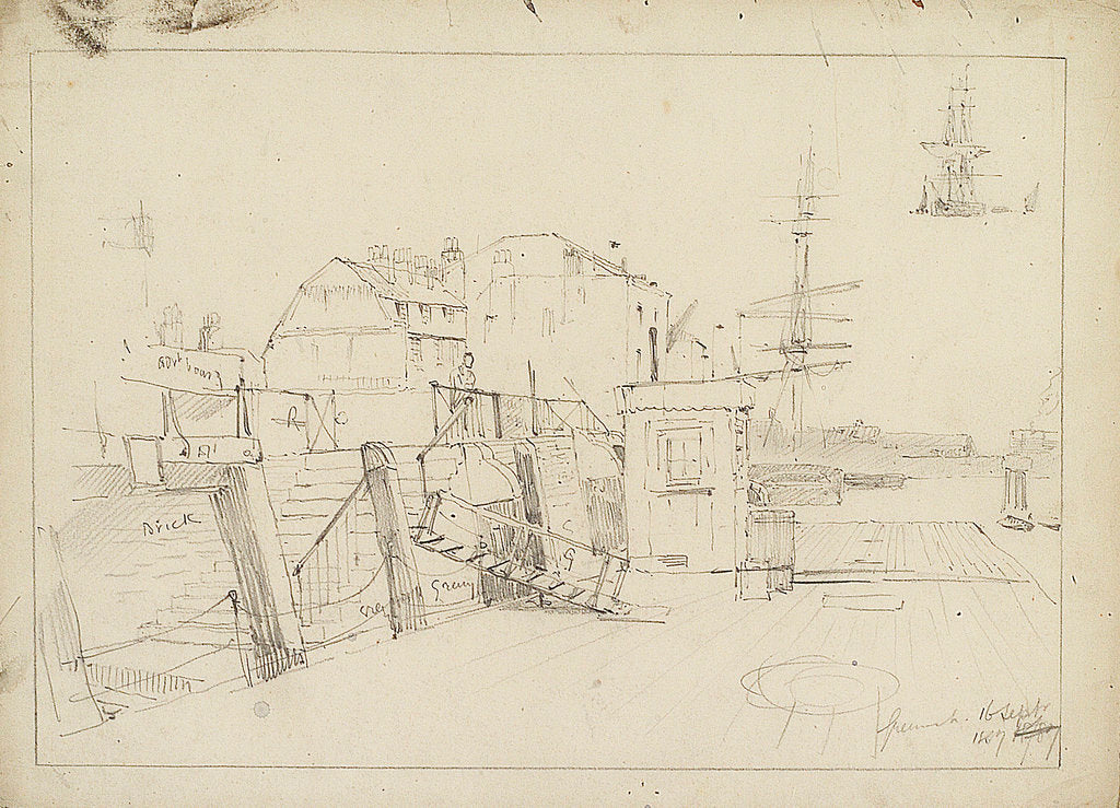 Detail of Sketch of Greenwich Pier by Thomas Bush Hardy
