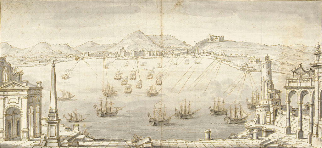 Detail of Mediterranean fortified city showing arcs of fire of defending batteries by unknown
