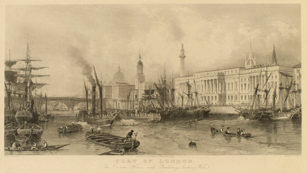 Detail of Port of London. The Custom House and buildings looking west by Thomas Allom