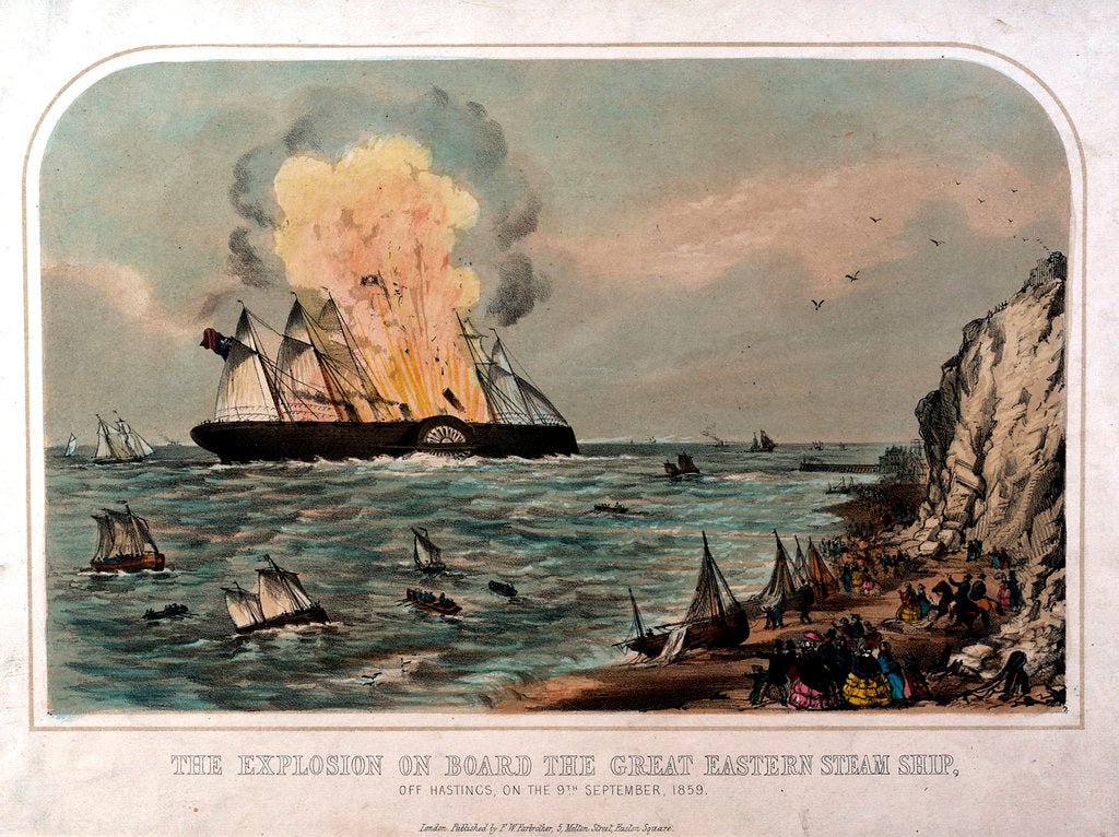 Detail of The explosion on board the steamship 'Great Eastern', off Hastings, on the 9 September 1859 by FW Farbrother