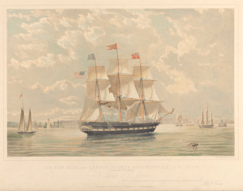 Detail of The New York and London Packet ship Victoria by Thomas Goldsworth Dutton