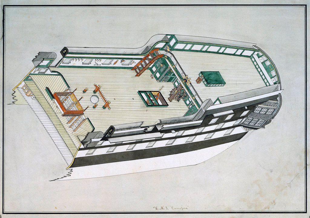 Detail of Diagram and section of the well and poop decks of HMS 'Canopus' by unknown