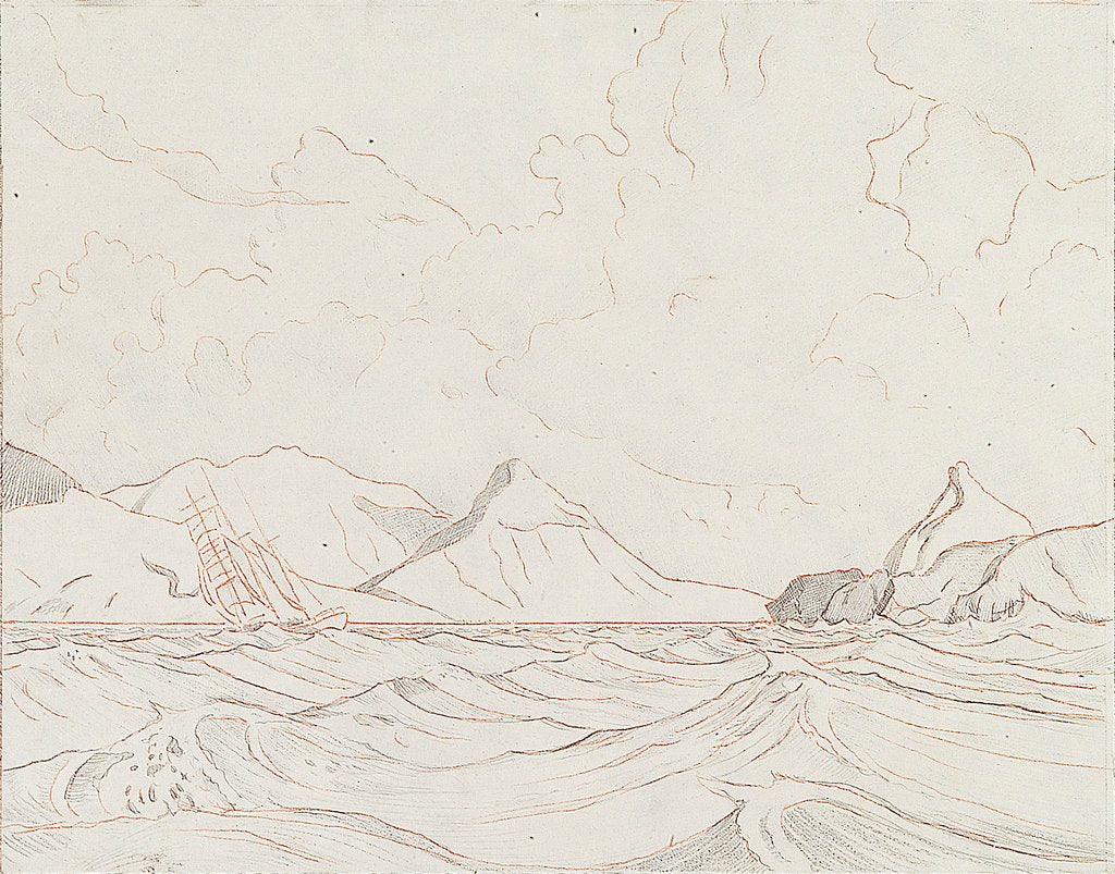 Detail of Seascape with vessel passing land (1) by John Everett