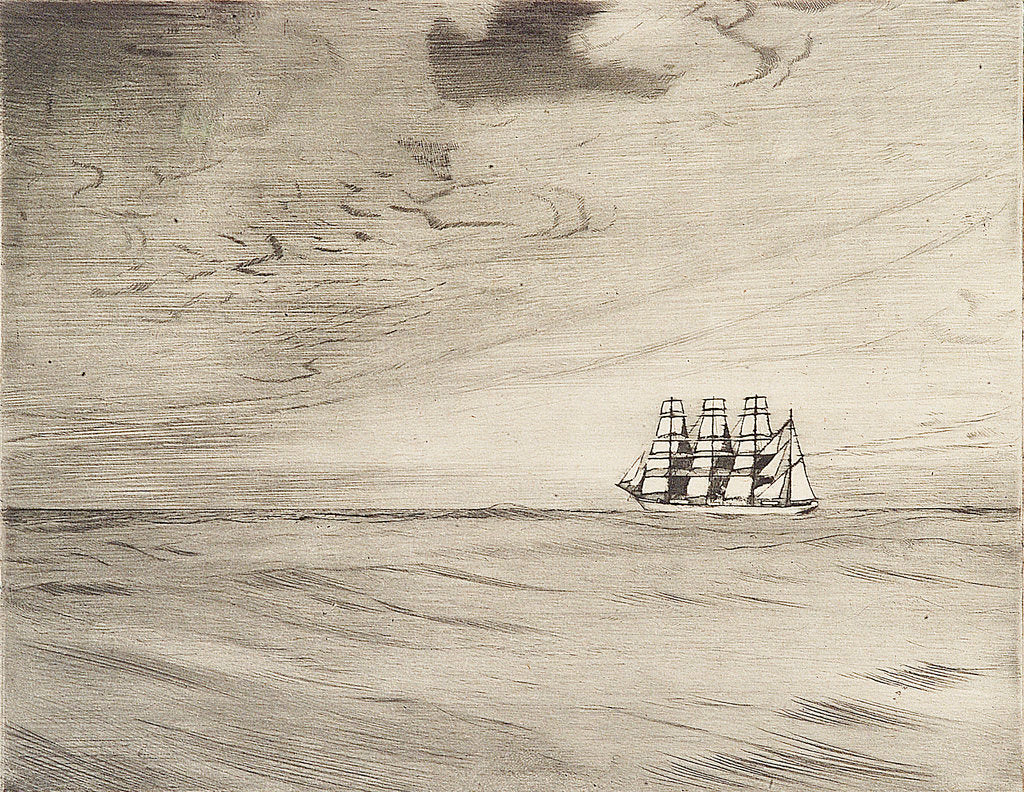 Detail of Four masted sailing vessel in a calm sea (3) by John Everett