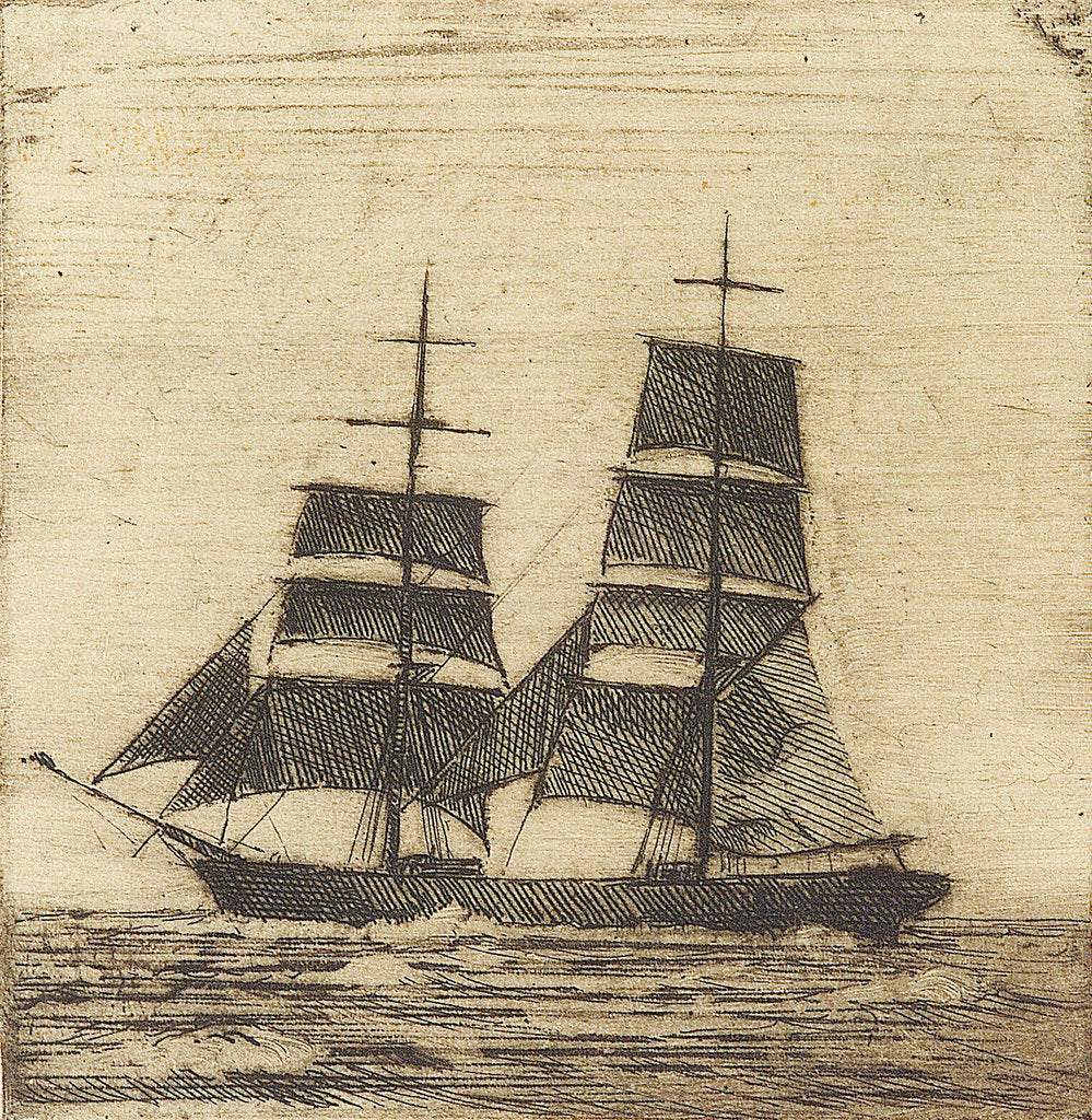 Detail of Silhouette of a two masted sailing vessel (3) by John Everett