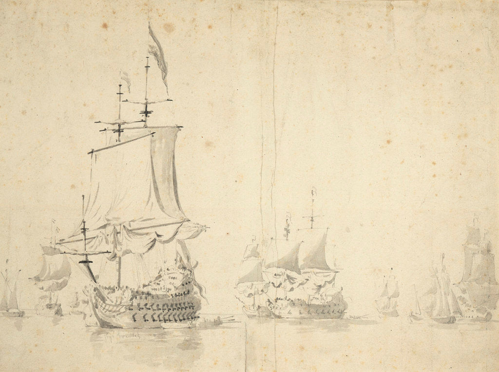 Detail of The 'Huis te Zwieten' and other ships becalmed by Willem van de Velde the Elder