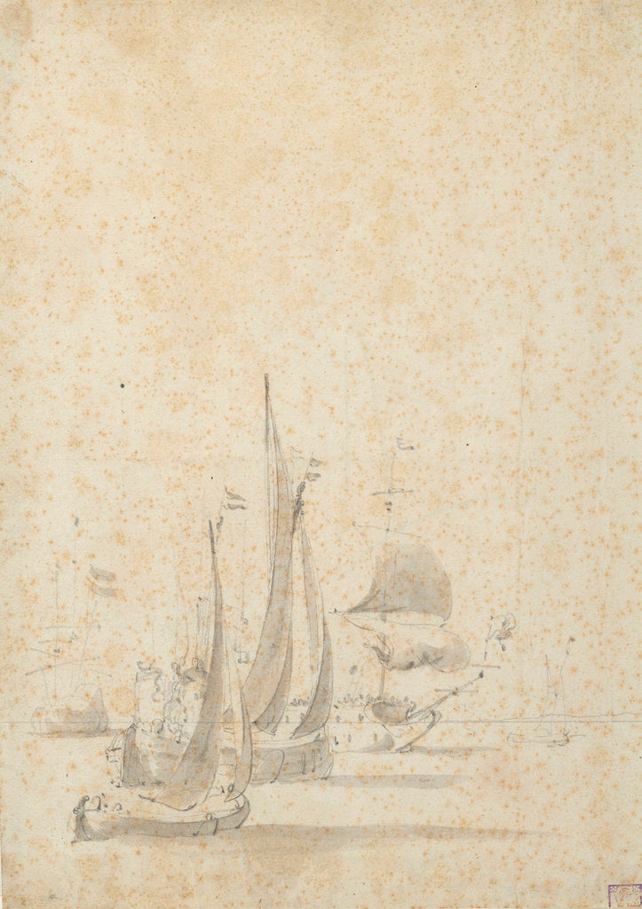 Detail of A wijdschip, boeier yacht and Dutch ships in a light breeze by Willem van de Velde the Elder