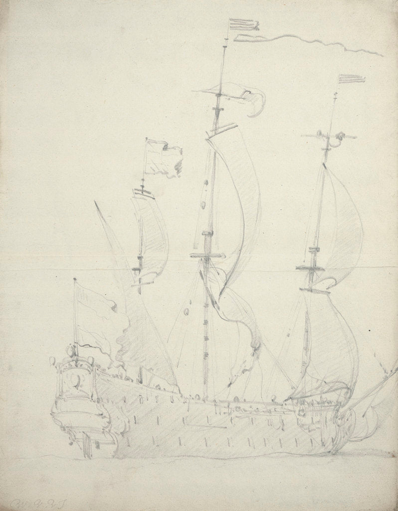 Detail of A Dutch flagship with the wind abeam by Willem Van de Velde the Younger