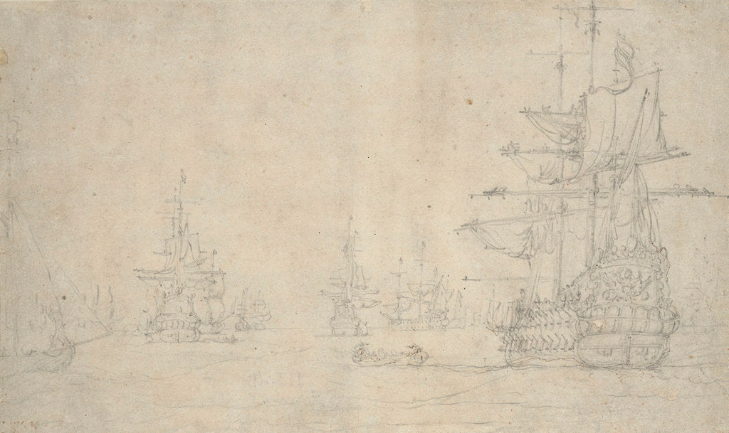 Detail of The 'Jupiter' and other ships at anchor, May 1672? by Willem van de Velde the Elder