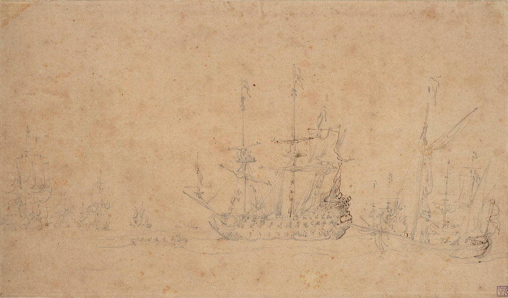 Detail of The Dutch fleet becalmed at anchor in a swell, May 1672? by Willem van de Velde the Elder