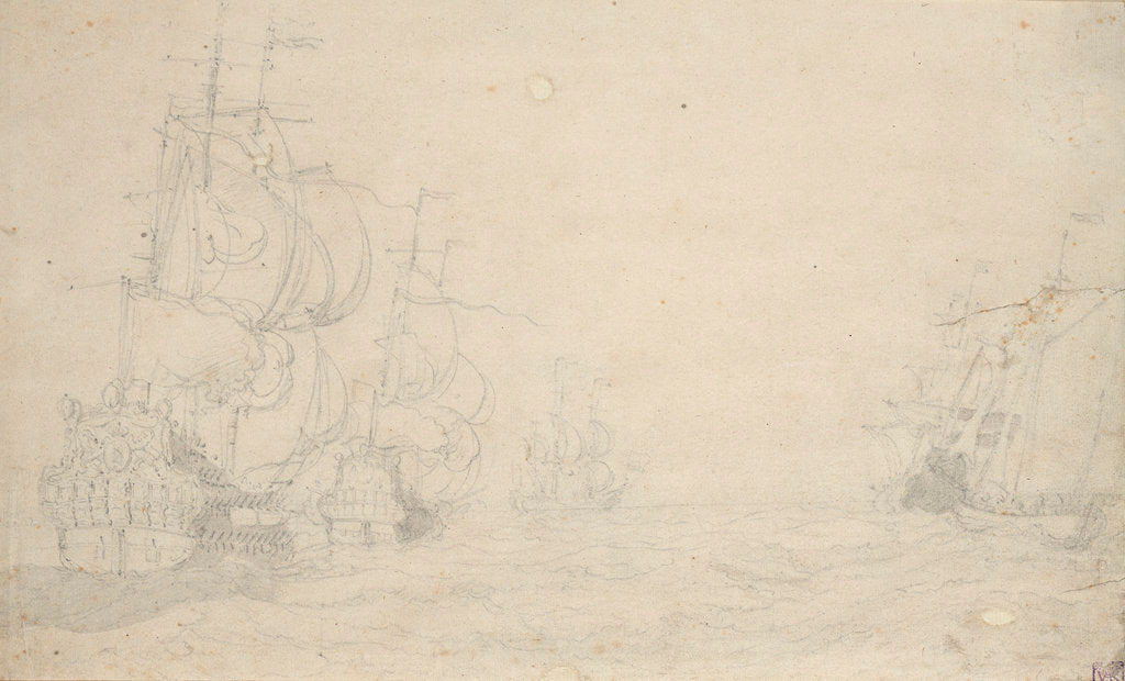 Detail of Dutch ships in a fresh breeze, May 1672? by Willem van de Velde the Elder